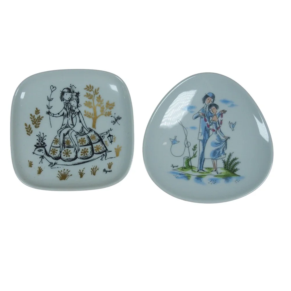 Rosenthal Raymond Peynet Les Amoureux Lovers 1960's 2 Vintage Trinket Dish Plate